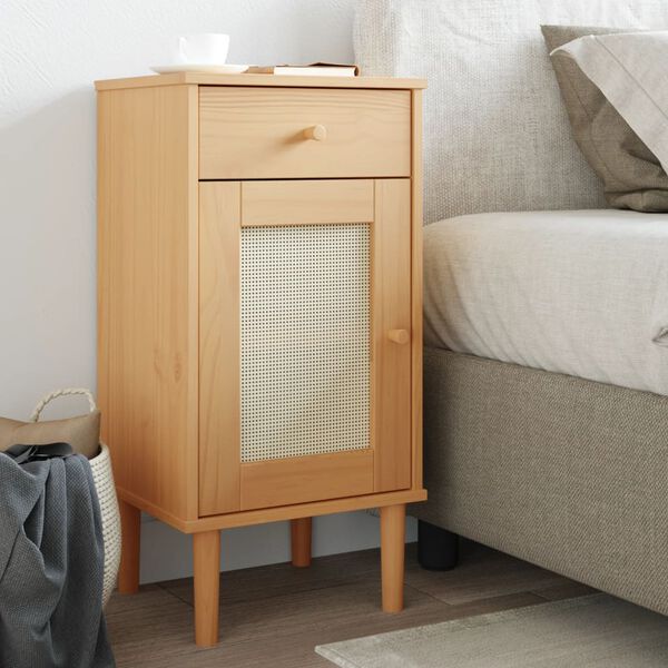 vidaXL Bedside Cabinet Brown Solid Pine Wood Medium Bedside Cabinet