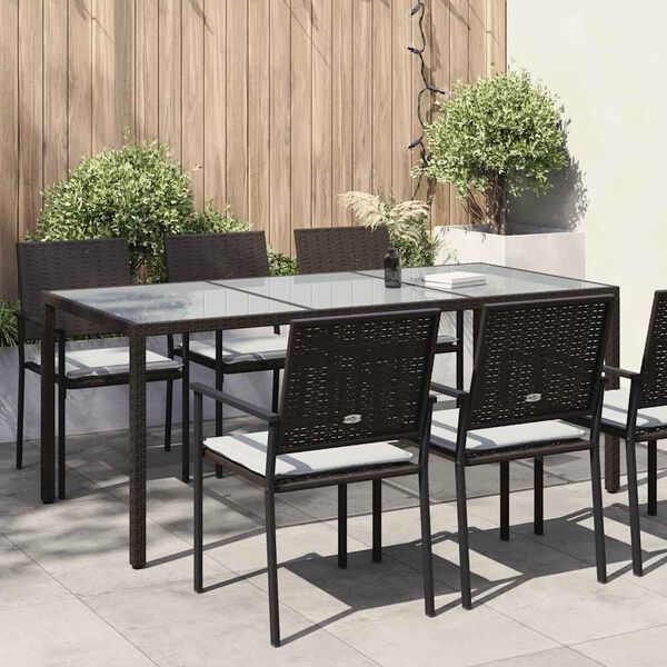vidaXL Garden Table Brown Poly rattan, tempered glass, powder-coated steel