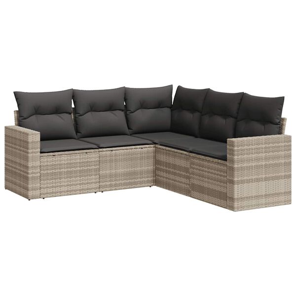 vidaXL Garden Sofa Set Light Grey PE rattan, powder-coated steel, polyester