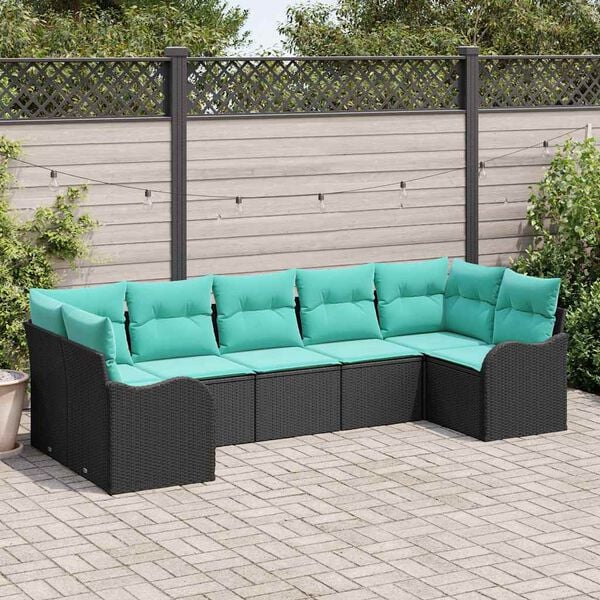 vidaXL Garden Sofa Set Black Poly Rattan
