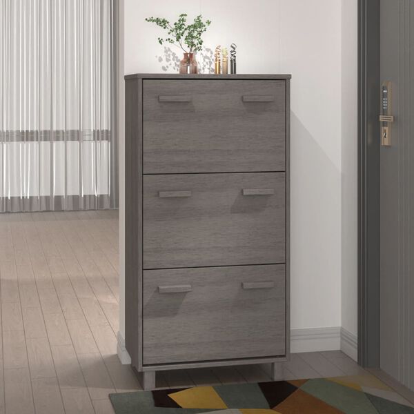 vidaXL Shoe Cabinet Light Grey Solid Pine Wood, MDF, Plastic Medium