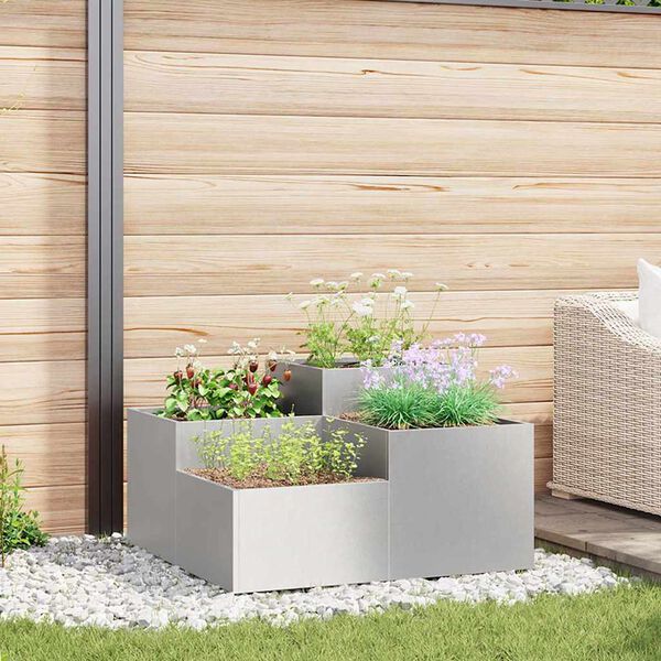 vidaXL Garden Planter Silver 100 x 100 x 48 cm Stainless steel