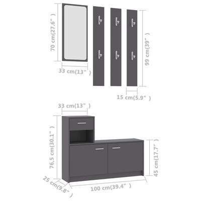 vidaXL Hallway Unit Gray 39.4"x9.8"x30.1" Chipboard
