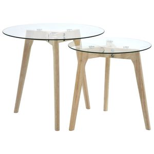 vidaXL Side Table Clear top, Brown legs Sturdy tempered glass top, Oak legs