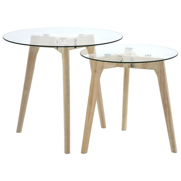 vidaXL Side Table Clear top, Brown legs Sturdy tempered glass top, Oak legs