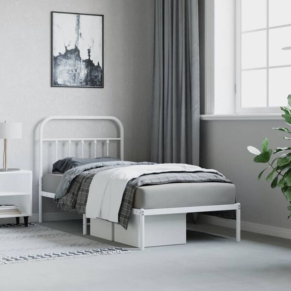 vidaXL Bed Frame White Powder-coated steel Twin Durable Bed Frame