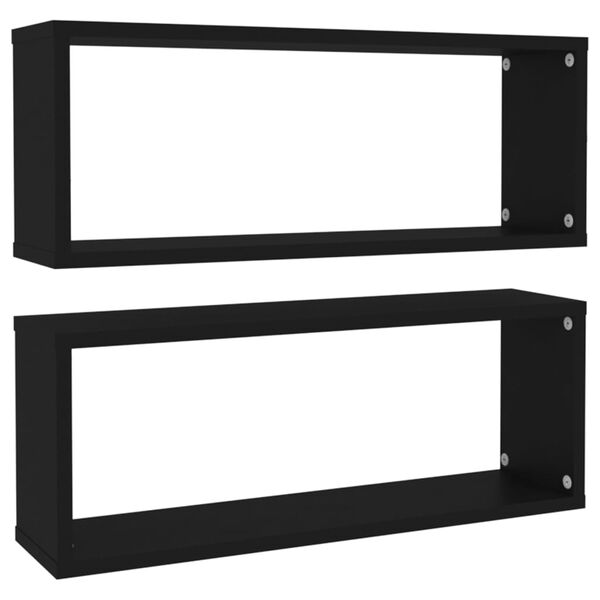 vidaXL Wall Shelf Set of 2 Black Engineered wood Medium Wall Shelf