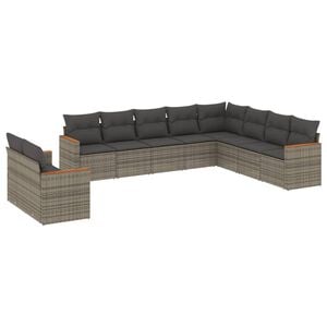 vidaXL Garden Sofa Set Gray PE rattan, steel, polyester, solid acacia wood