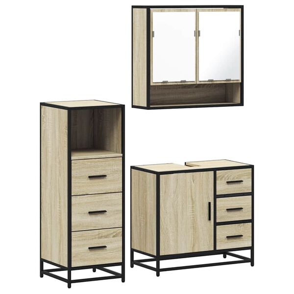 vidaXL Bathroom Furniture Set Sonoma Oak Engineered wood, metal, glass