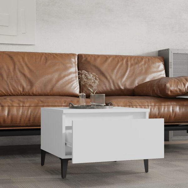 vidaXL Side Table White Engineered wood, Metal Small Side Table