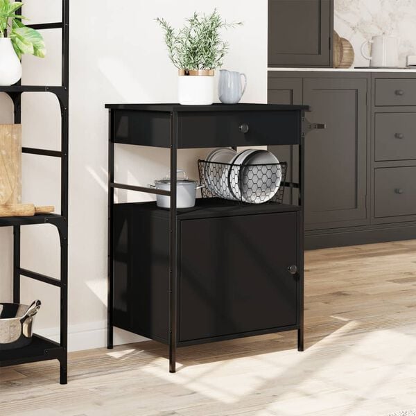 vidaXL Kitchen Trolley Black 22"x16.9"x35.2" Engineered Wood