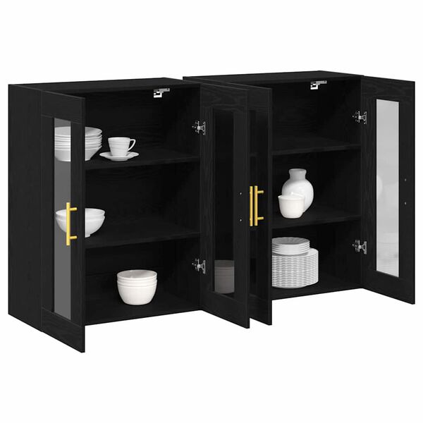 vidaXL Wall Cabinets 2 pcs Black Oak 27.36 x 13.39 x 35.43 in
