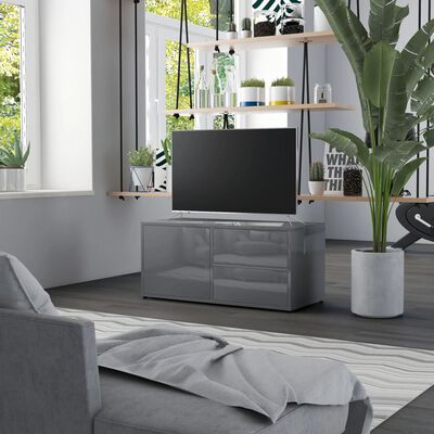 vidaXL TV Stand High Gloss Gray 31.5"x13.4"x14.2" Engineered Wood
