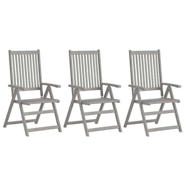 vidaXL Garden Chair Set of 3 Grey Solid acacia wood Standard