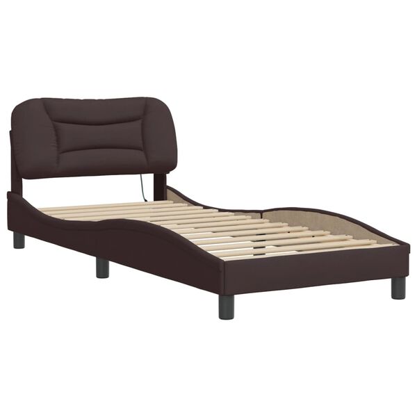 vidaXL Bed Frame Dark Brown Polyester, Metal, Solid Pine Wood, Plywood
