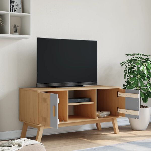 vidaXL TV Cabinet Grey and Brown Solid Pine Wood, Engineered Wood