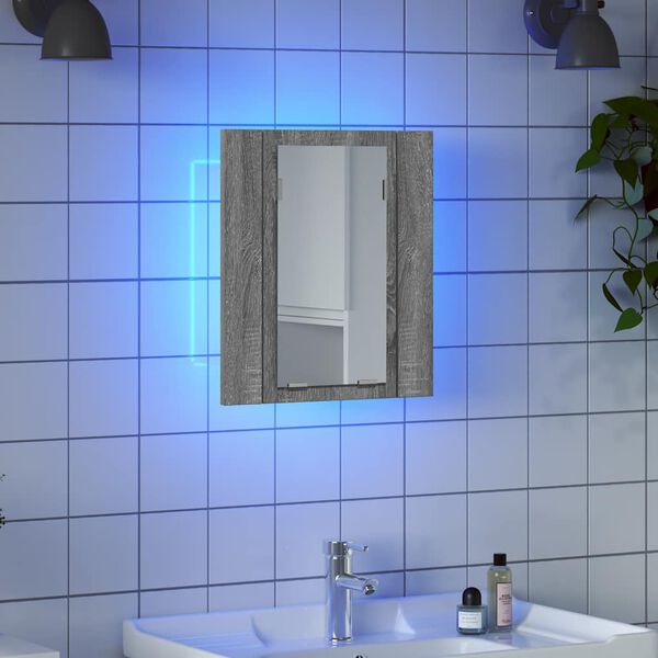 vidaXL LED Mirror Cabinet Gray sonoma Engineered wood, acrylic