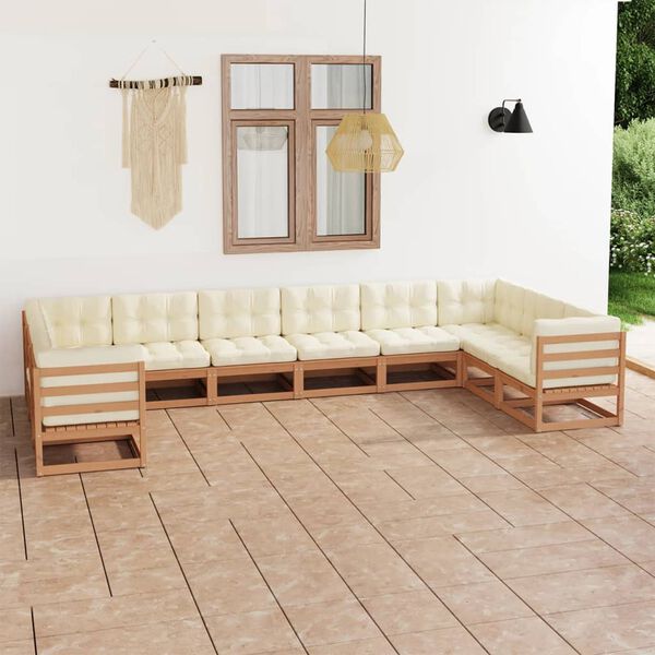 vidaXL Garden Lounge Set Honey brown, Cream Solid Pinewood, 100% Polyester