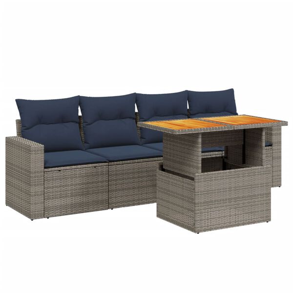 vidaXL 5 Piece Patio Sofa Set with Cushions Gray Poly Rattan