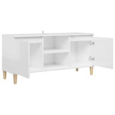 vidaXL TV Cabinet & Solid Wood Legs High Gloss White 40.7"x13.8"x19.7"