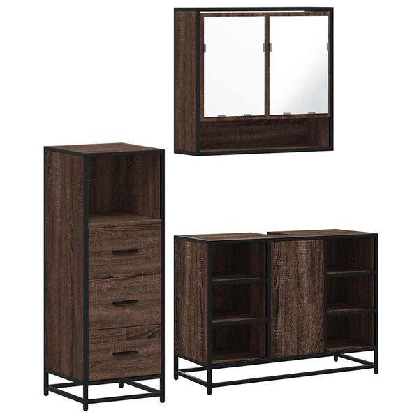 vidaXL Bathroom Furniture Set Brown Oak Engineered Wood, Metal, Glass