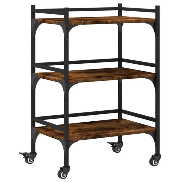 vidaXL Kitchen Trolley Smoked Oak 19.7"x13.8"x29.7" Engineered Wood
