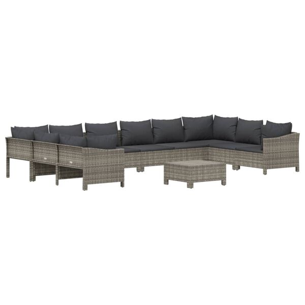 vidaXL Garden Lounge Set Grey PE rattan, powder-coated steel Large