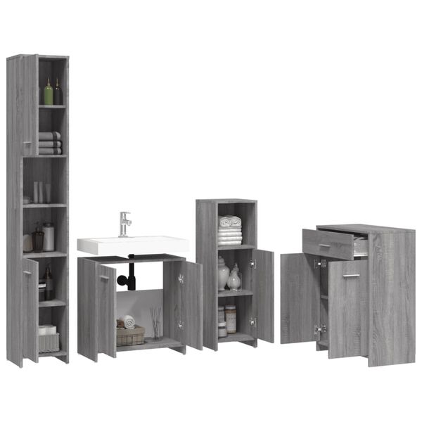 vidaXL Bathroom Furniture Set Grey Sonoma Engineered Wood Large