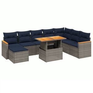 vidaXL 9 Piece Patio Sofa Set with Cushions Gray Poly Rattan