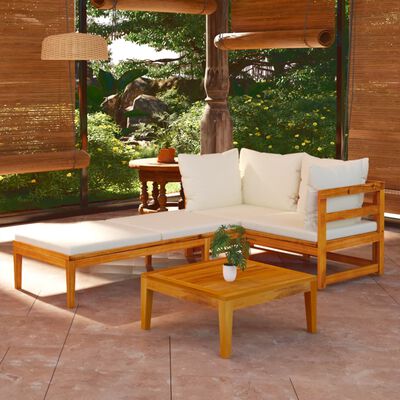 vidaXL 3 Piece Patio Lounge Set with Cream White Cushions Acacia Wood