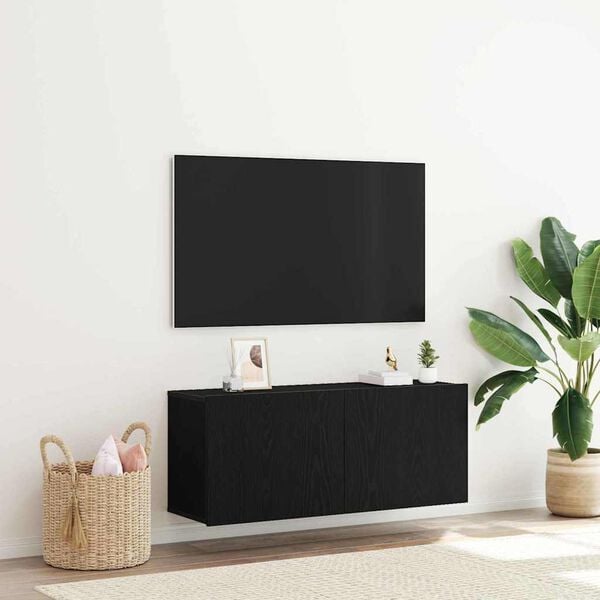 vidaXL TV Cabinet Set Wall-mounted Black Oak 39.37 x 11.81 x 16.14 in