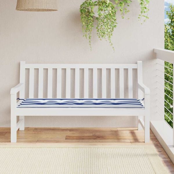 vidaXL Patio Bench Cushion Blue&White Stripe 59.1x19.7x1.6" Oxford Fabric