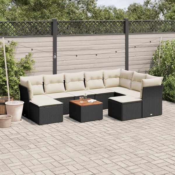 vidaXL Garden Sofa Set Black and Cream White