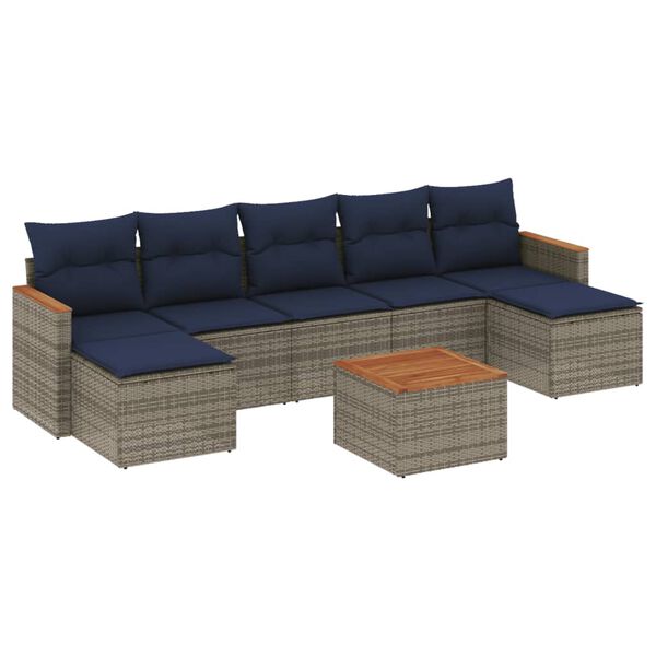 vidaXL 8 Piece Garden Sofa Set with Cushions Grey Poly Rattan