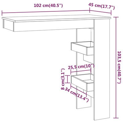 vidaXL Wall Bar Table High Gloss White 40.2"x17.7"x40.7" Engineered Wood