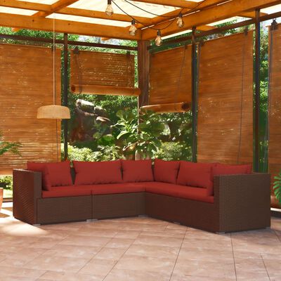 vidaXL 5 Piece Patio Lounge Set with Cushions Poly Rattan Brown