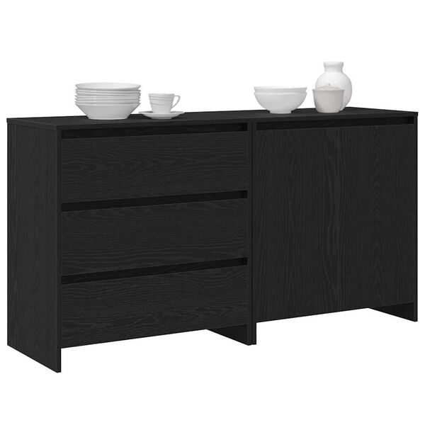 vidaXL Sideboard 2 pcs Black 27.56 x 16.14 x 29.53 in Engineered Wood