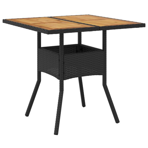 vidaXL Garden Table Black PE rattan, powder-coated steel, solid acacia wood