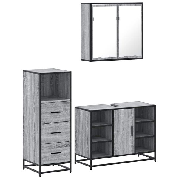 vidaXL Bathroom Furniture Set Grey sonoma Engineered wood, metal, glass