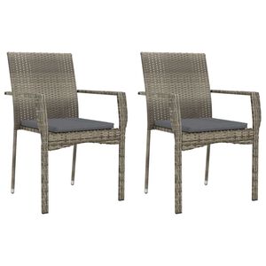 vidaXL Garden Chair Set of 2 Grey PE rattan Standard Stackable