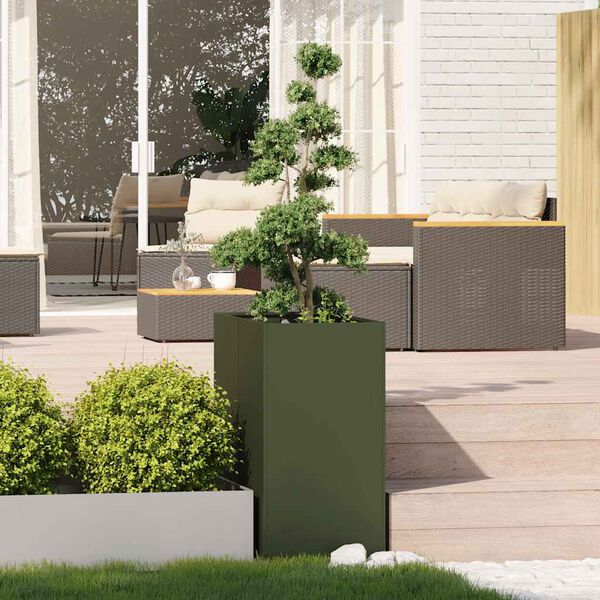 vidaXL Planter Olive Green Cold-rolled steel Large Planter Rectangular
