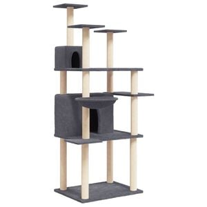 vidaXL Cat Tree Dark Grey Engineered wood, plush, sisal 65.4 in tall