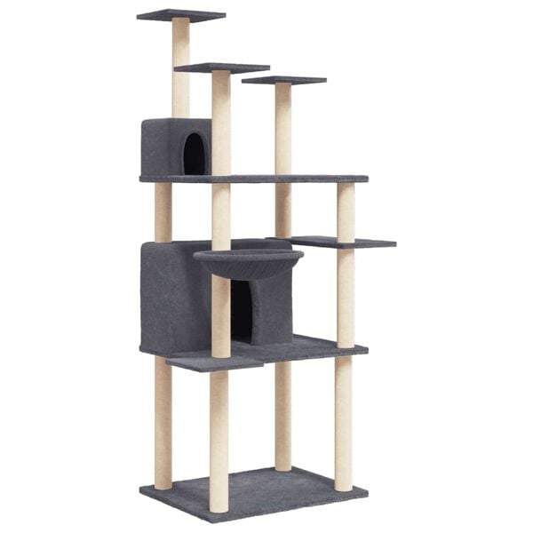 vidaXL Cat Tree Dark Grey Engineered wood, plush, sisal 65.4 in tall