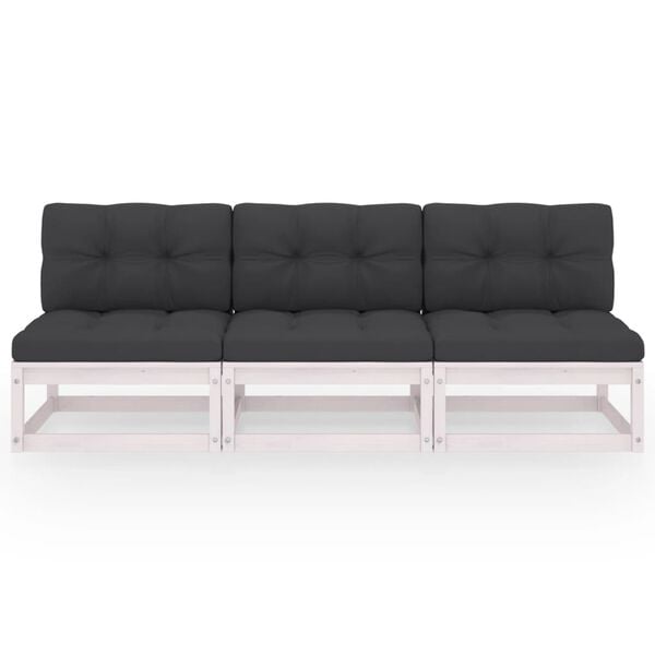 vidaXL Garden Sofa White Solid pinewood 3-seater Modular Outdoor Sofa