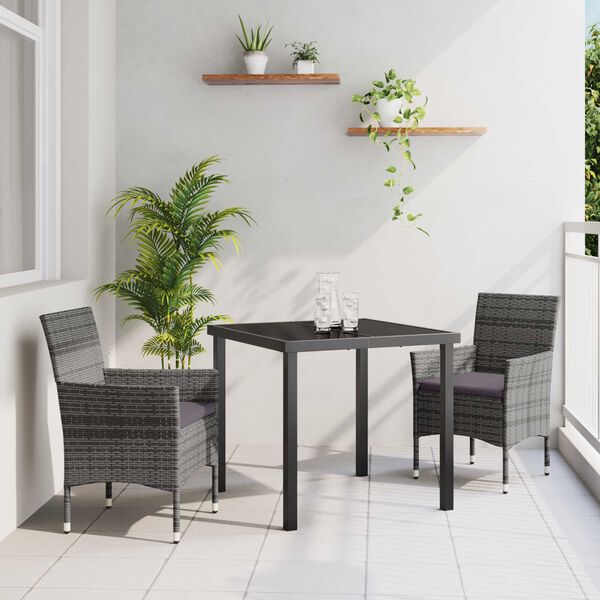 vidaXL Garden Dining Set with Cushion 3 pcs Grey Poly Rattan