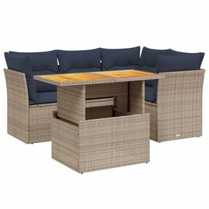 vidaXL 5 Piece Patio Sofa Set with Cushions Gray Poly Rattan