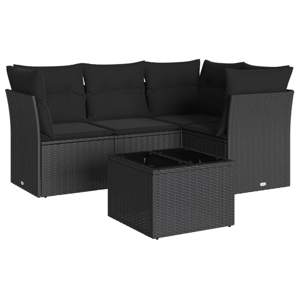 vidaXL Garden Sofa Set Black PE Rattan, tempered glass, foam, cotton fiber