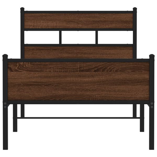 vidaXL Bed Frame Brown oak Steel, engineered wood Twin Bed Frame