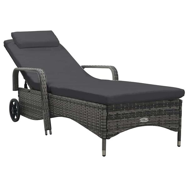 vidaXL Sun Lounger Grey Poly Rattan 78 in in length