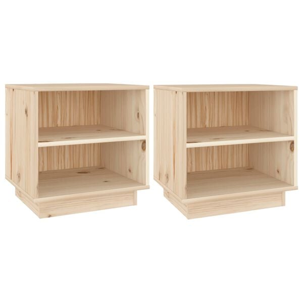 vidaXL Bedside Cabinet Set of 2 Natural wood Solid pinewood Medium